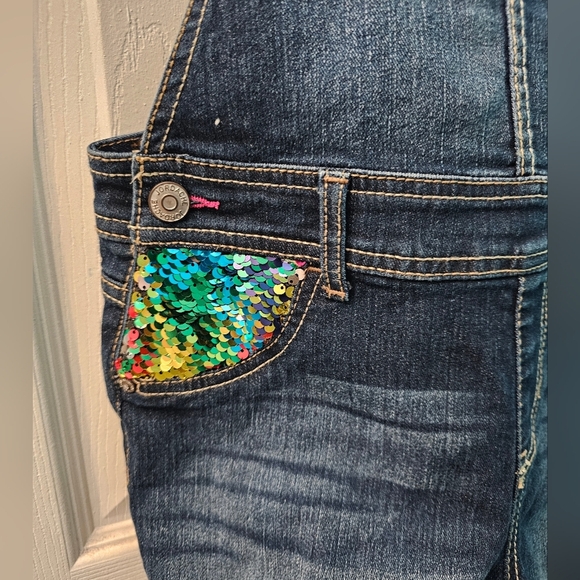 Kids Denim Overalls with Rainbow Sequin Pockets - Picture 4 of 8